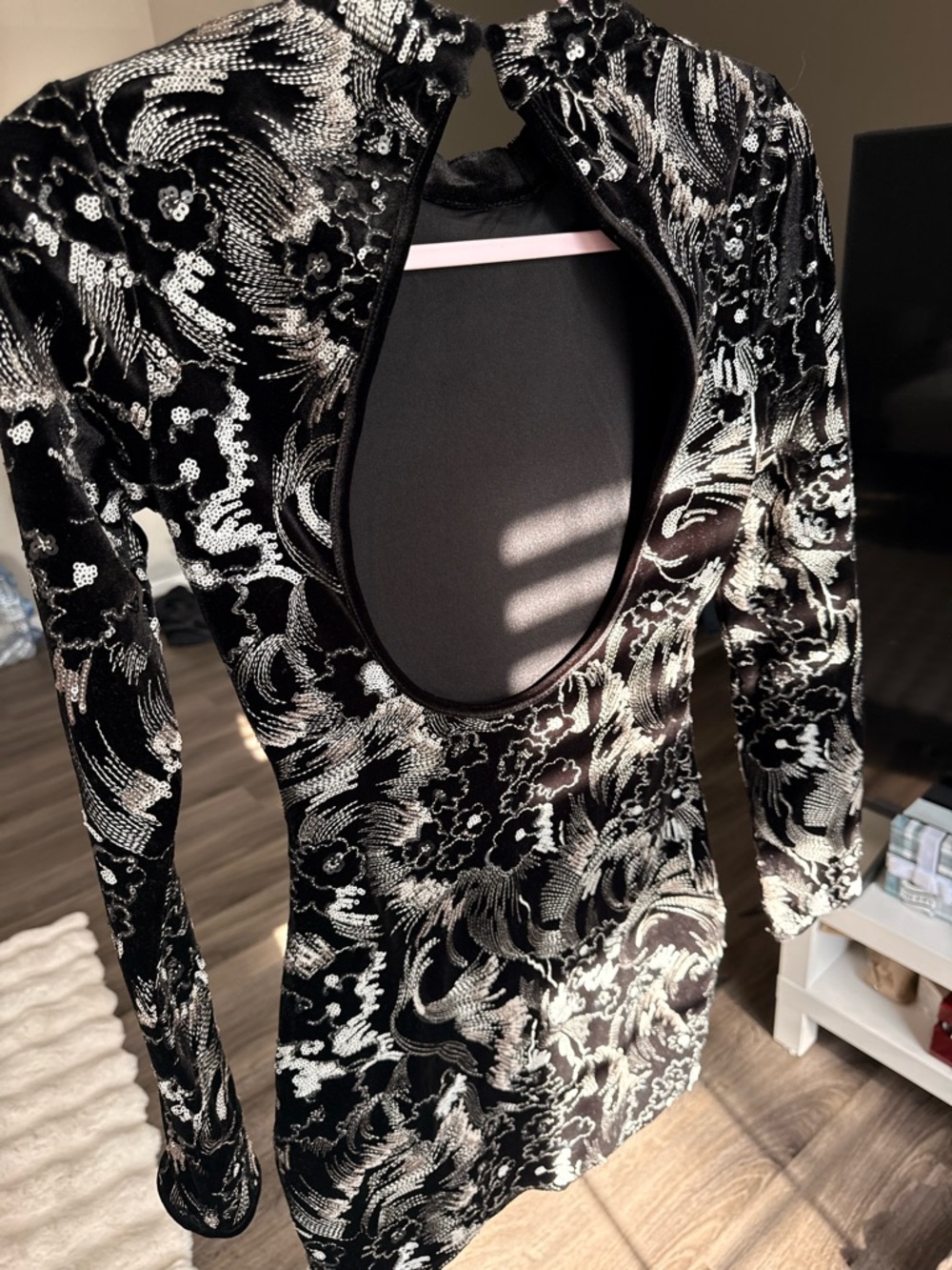 Zara Black Dress with Silver Sequin Embroidery